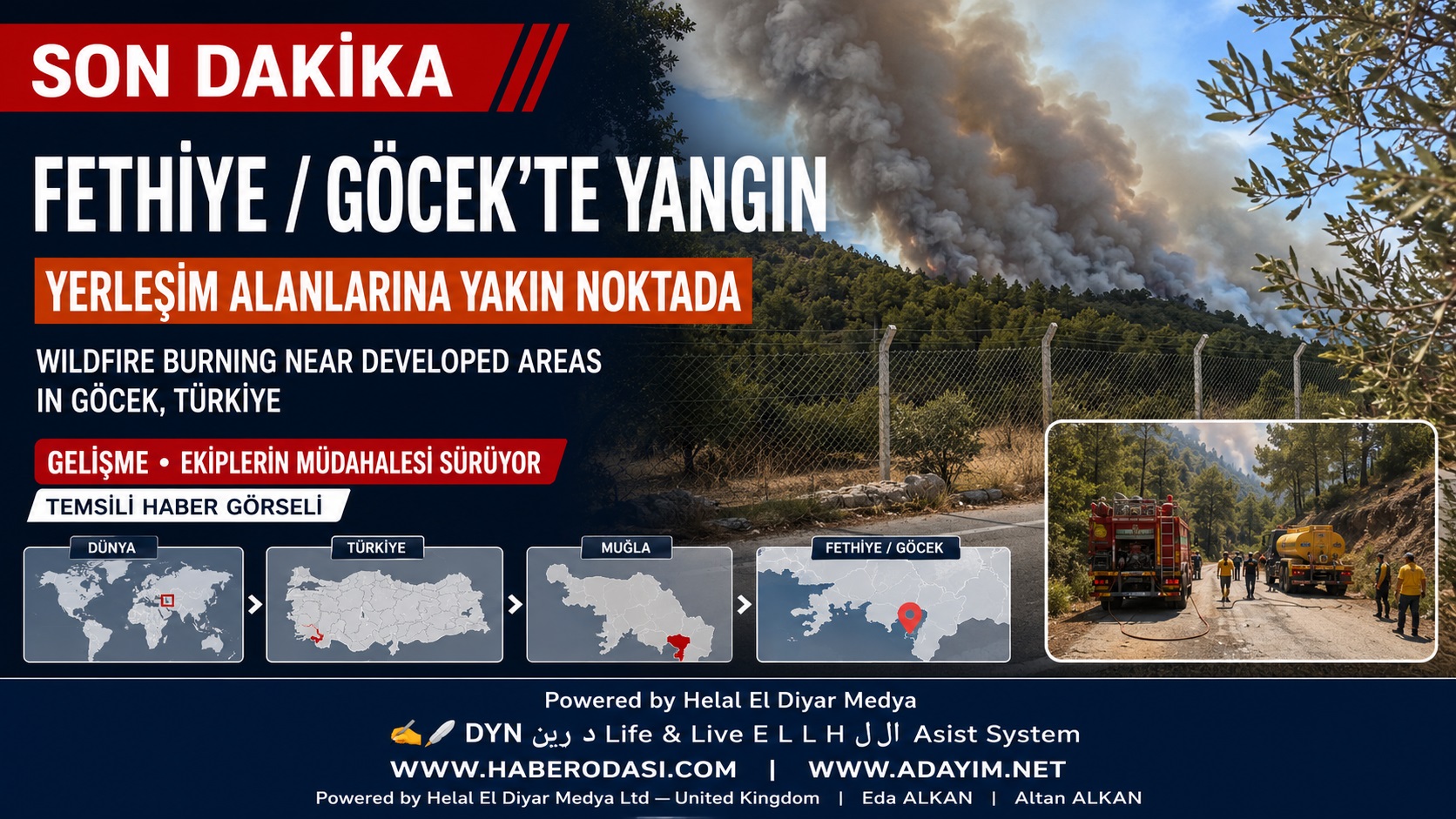 FETHİYE GÖCEK'te ORMAN YANGINI YERLEŞİM YERLERINE ULAŞTI