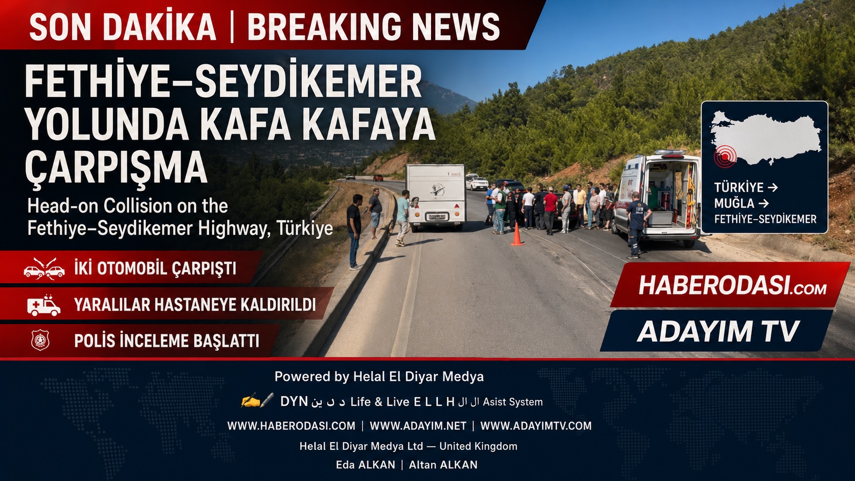 FETHİYE–SEYDİKEMER TRAFİK KAZASI Fethiye–Seydikemer yolunda iki otomobil kafa kafaya çarpıştı: Yaralılar hastaneye kaldırıldı