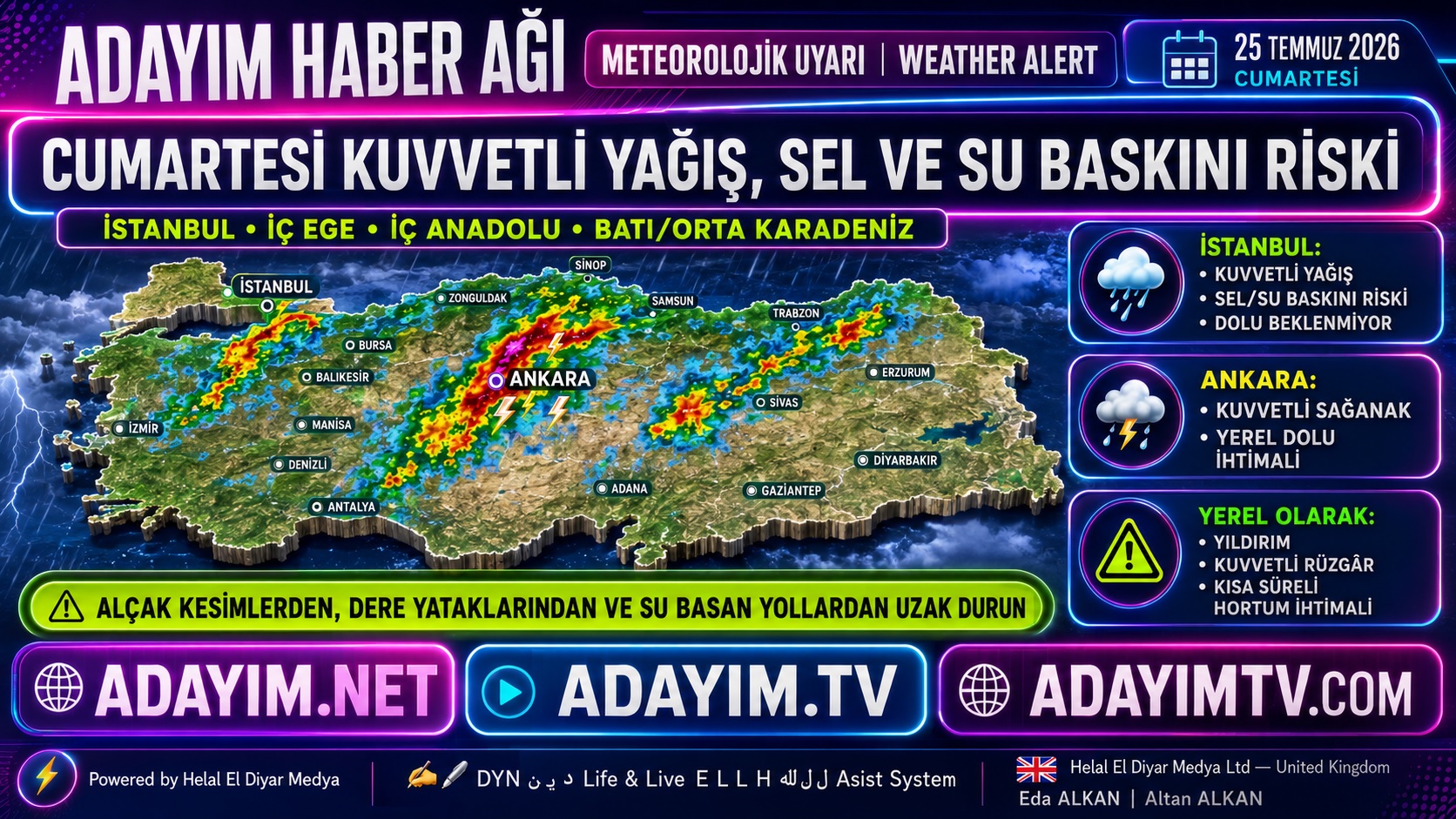 MUĞLA İC EGEDE 25 TEMMUZ CUMARTESİ KUVVETLİ YAĞIŞ  SU BASAN YOLLARA VE ALT GEÇİTLERE GİRMEYİN