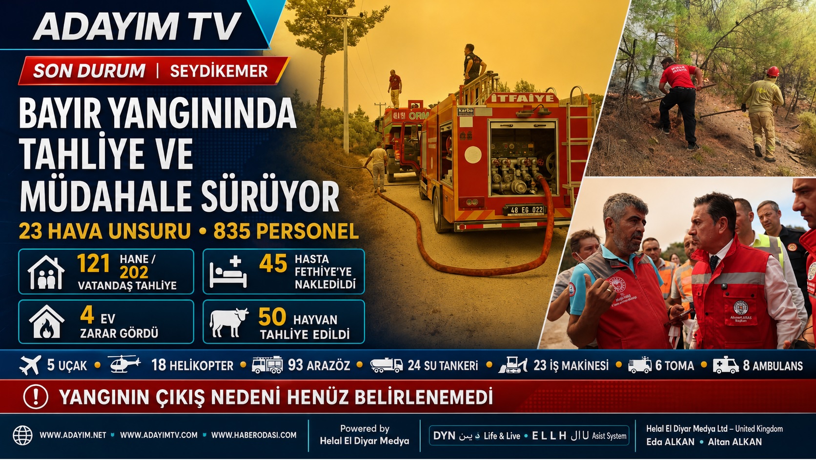 SON DAKİKA | Seydikemer Bayır’da zirai alanda başlayan yangın, şiddetli rüzgârla ormana sıçradı. 23 hava unsuru ve 835 personelle müdahale sürüyor.
