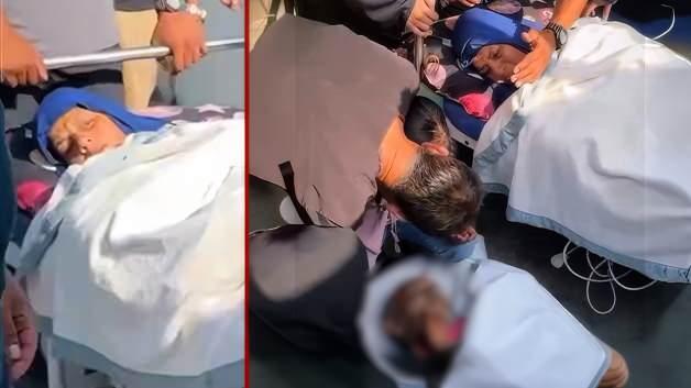 İsrail saldırısında yaralanan kadın hayatını kaybeden eşine sedyeden veda etti