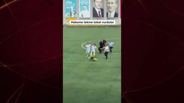 Bayburt'ta linç girişimi: Sahanın ortasında hakemi tekme tokat dövdüler!