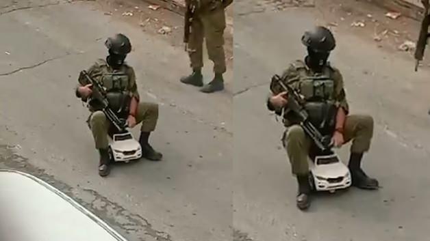 İsrail askerinin Filistinli çocuğun oyuncak arabasıyla oynadığı görüntüler kaydedildi